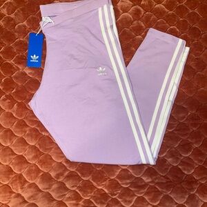 Adidas Purple Leggings with Classic Stripes